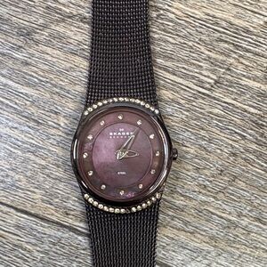Skagen Denmark Crystal Bezel Watch | Plum Dial | Gunmetal Mesh Band | 686XSM